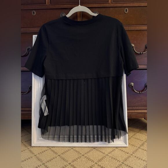Zara black short sleeve T-shirt w chiffon pleated back and text on front NWOT S - Picture 2 of 12